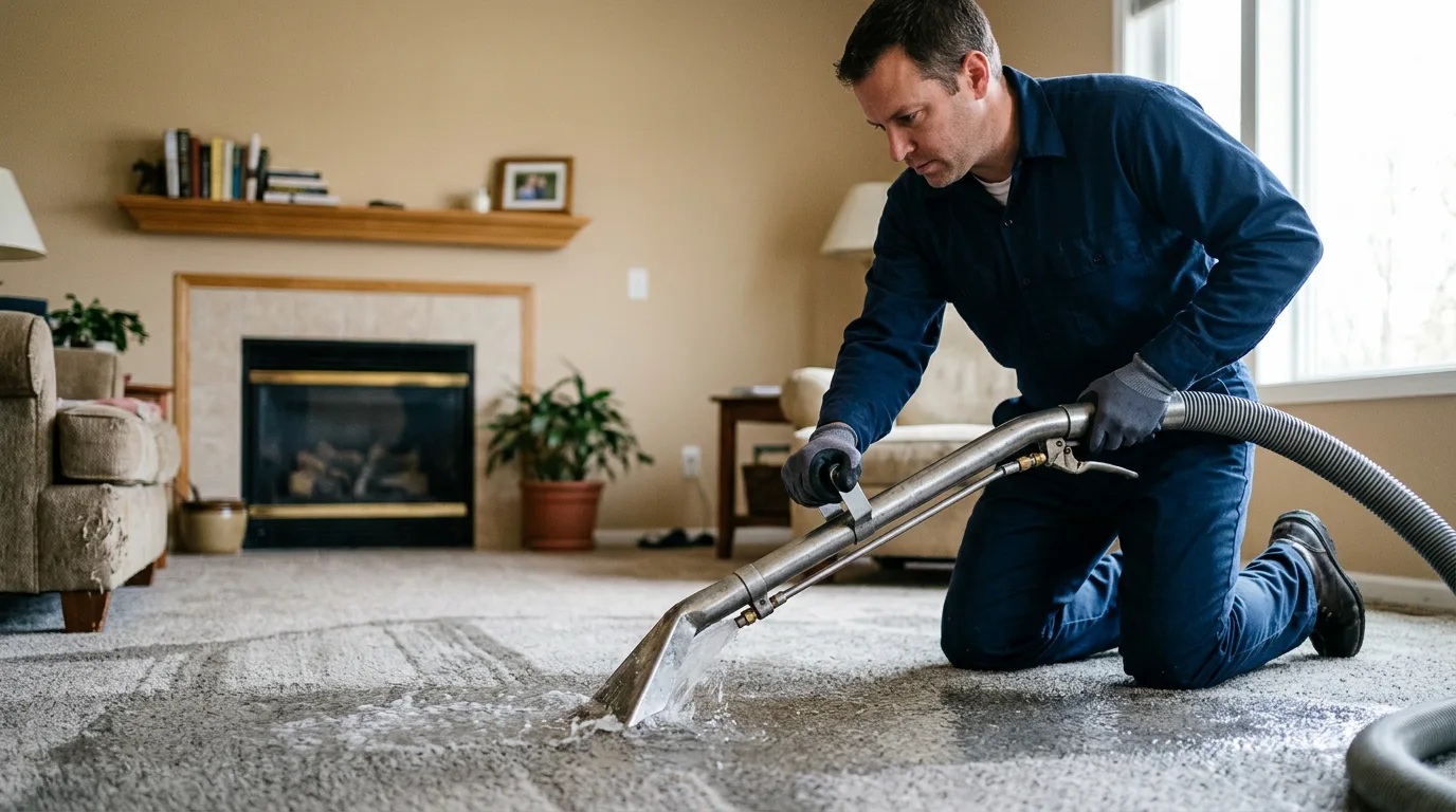 Water damage restoration technician working near Coventry, RI